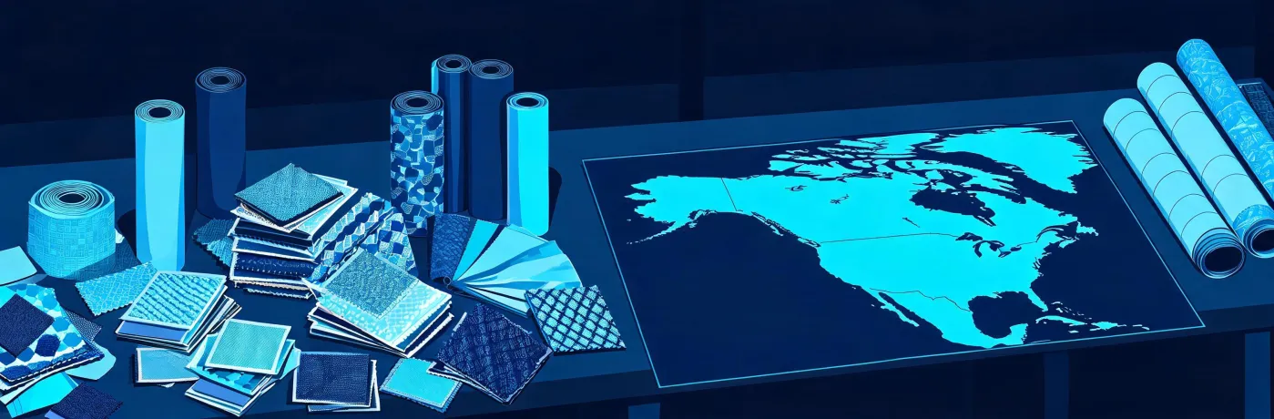 Illustrated commercial textile specification desk and digital contact map