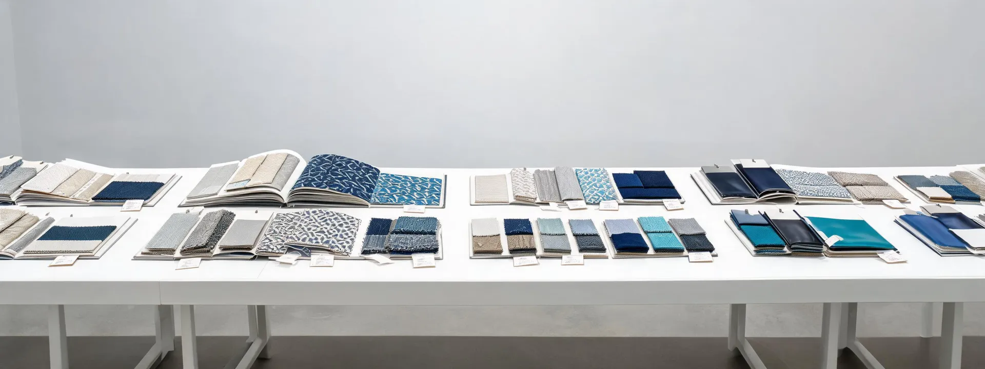 Commercial upholstery swatches under neutral specification lighting